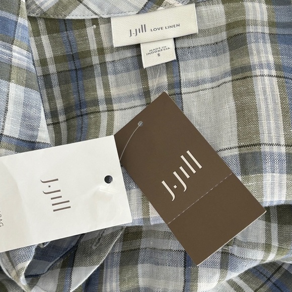 J. Jill Love Linen 100% Linen Blue Green Plaid Tunic Shirt - Picture 15 of 16